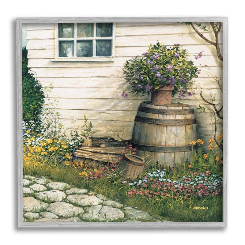 Stupell Cottage Garden Path Framed Giclee Art Design by Michael Humphries - 17 x 17 - Grey