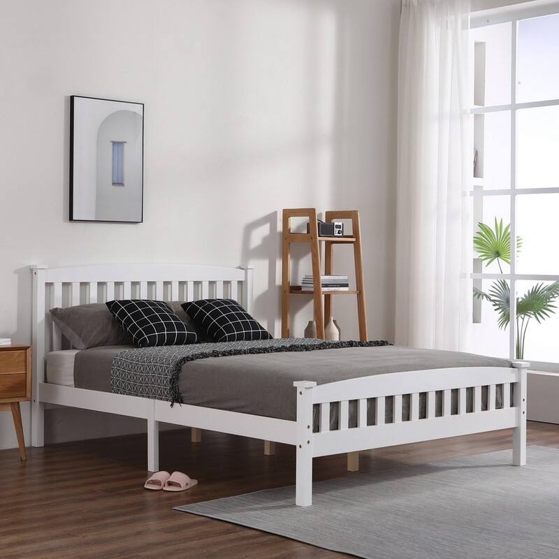 Vertical Wood Platform Bed With Headboard White