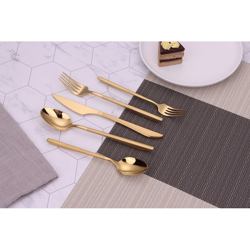 20 Pc Flatware Set Gold With Matte Handles - Service For 4 - Service for 4