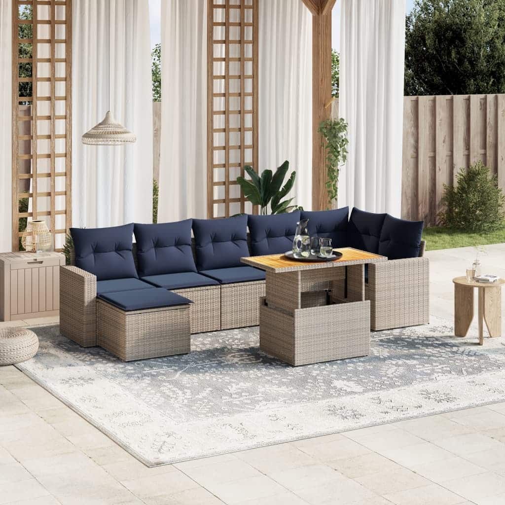 vidaXL Patio Sofa Set with Cushions Outdoor Furniture 8 Piece Poly Rattan - 24.4" x 24.4" x 27.2"