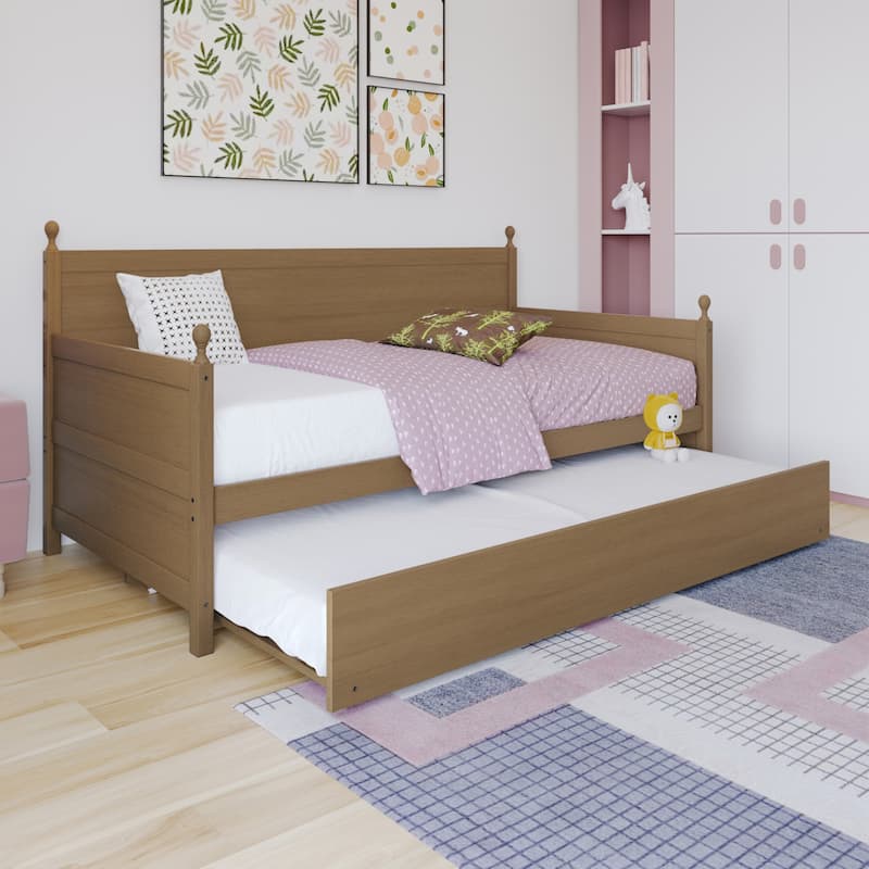 CraftPorch Mid-Century Modern Wooden Twin Size Daybed With Trundle - Light Oak