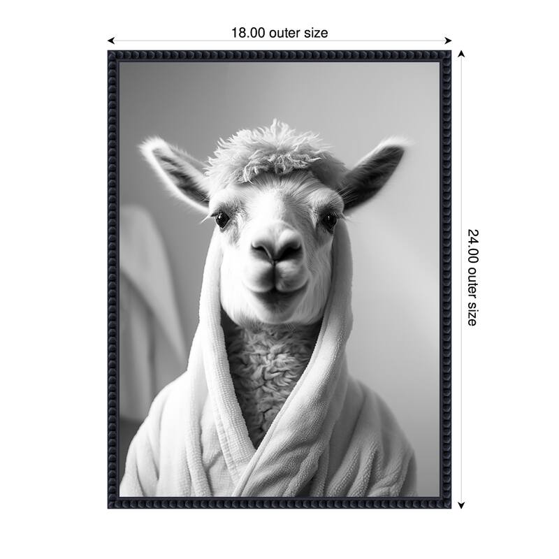 Kate and Laurel Sylvie Llama Bathroom Art Towel Robe Black and White Framed Canvas by The Creative Bunch Studio