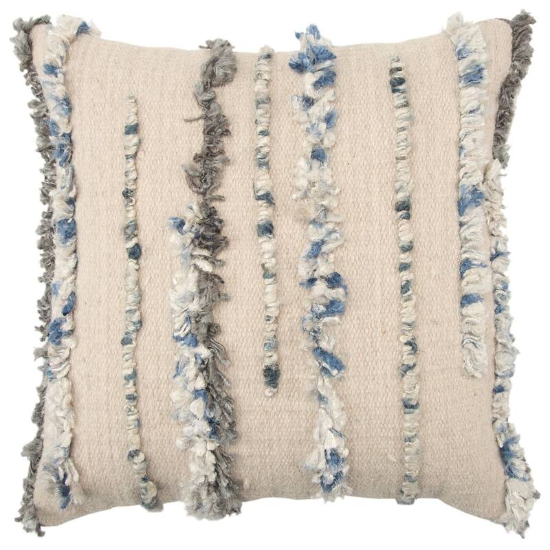 Rizzy Home Striped Wool Top Sari Yarn Throw Pillow