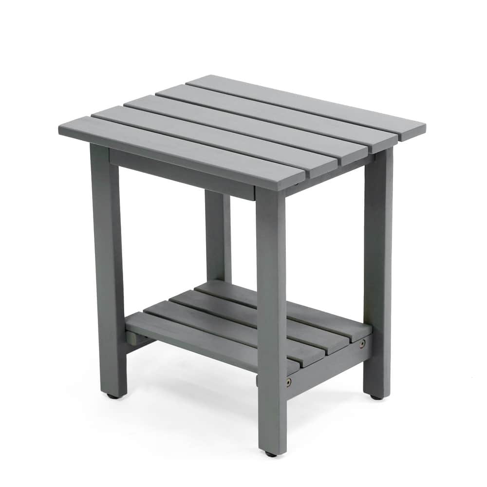 Kellie 16.1" Slatted Solid Acacia Wood Indoor/Outdoor Side Table with Shelf, By JONATHAN Y