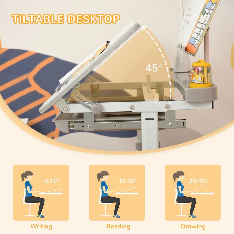 Qaba Kids Desk and Chair Set Height Adjustable Student Writing Desk Children School Study Table