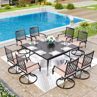MAISON ARTS 9-Piece Patio Dining Set, 60 Inch Square Metal Table and 8 Swivel Dining Chairs