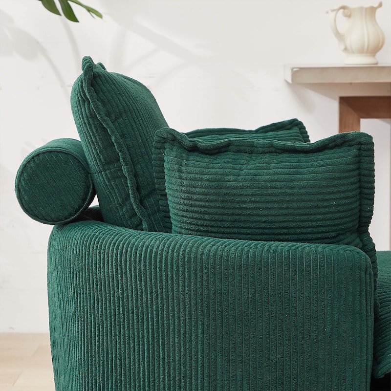 38"W Corduroy Oversized Swivel Chair with moon storage ottoman