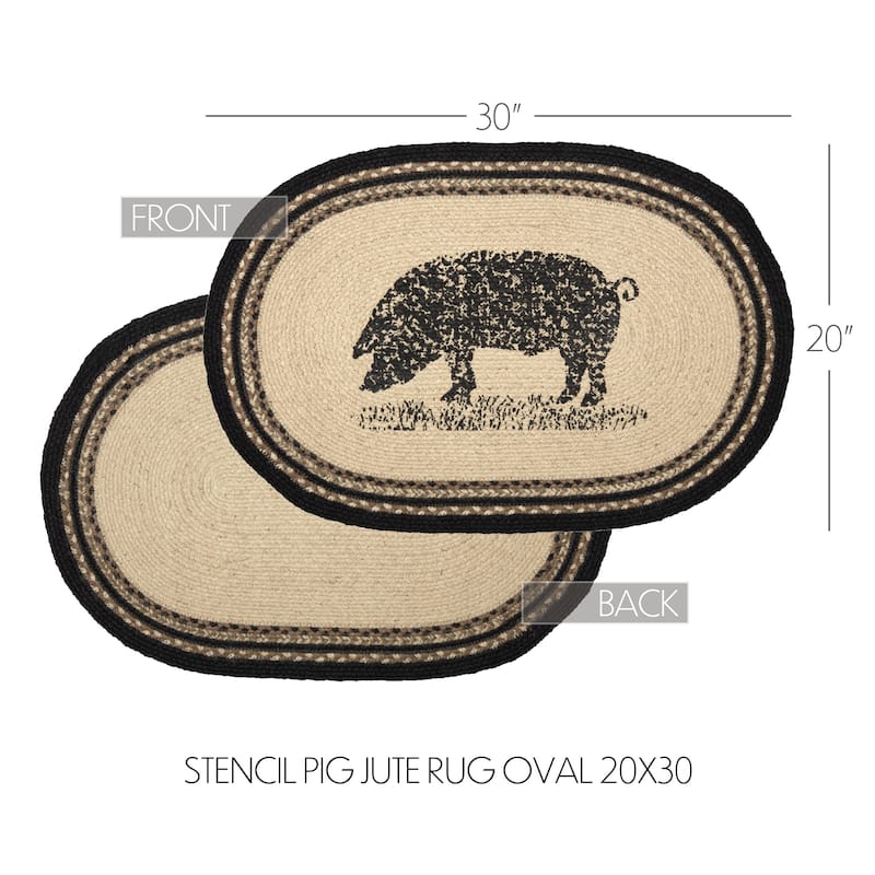 Sawyer Mill Charcoal Pig Jute Rug Oval w/ Pad 20x30