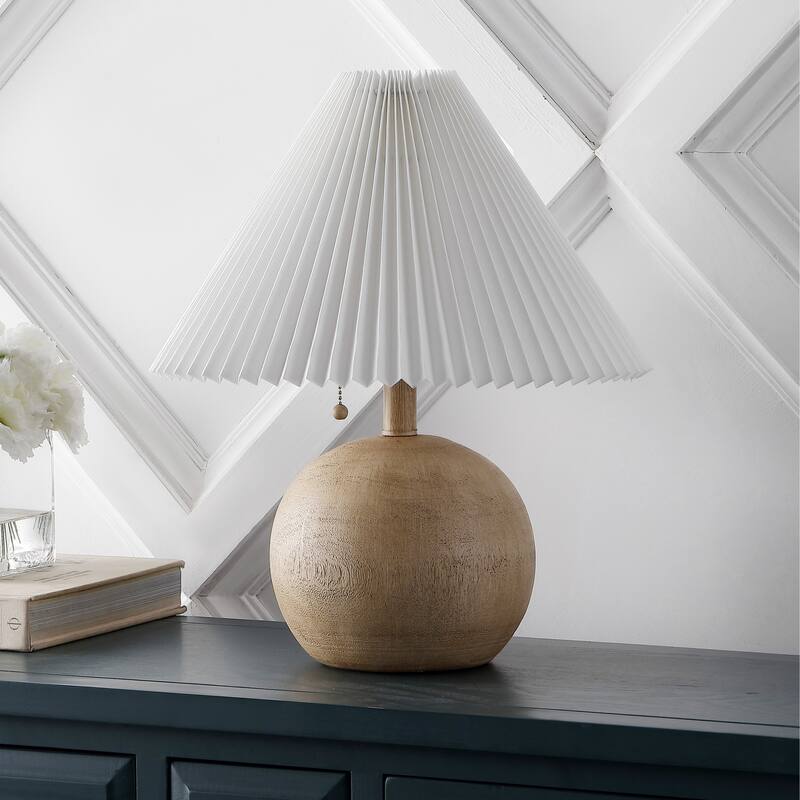 Arvid 17.25" Coastal Scandinavian Resin/Iron Sphere LED Table Lamp with Pleated Shade and Pull Chain, by JONATHAN Y
