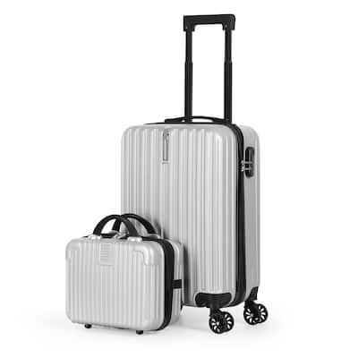 2PCS Luggage Two Piece Rolling Luggage Set Lightweight With Hook 20 + 14 Silver