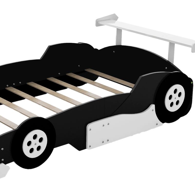 Race Car-Shaped Platform Bed with Wheels