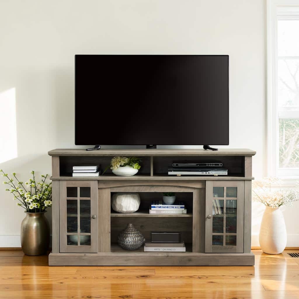 58 Inch Classic TV Stand with Open and Closed Storage, Gray Wash Entertainment Console for TVs Up to 65"