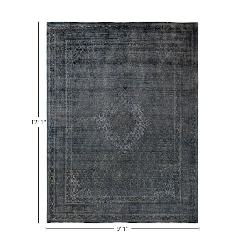 Overton Hand Knotted Wool Vintage Inspired Modern Contemporary Overdyed Gray Area Rug - 9' 1" x 12' 1"