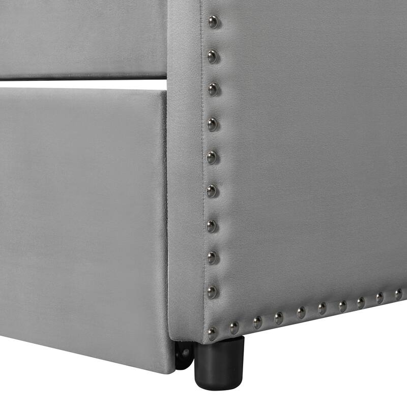 Extendable 2-in-1 Daybed Frame, Space-Saving Twin to King Design,Twin Size Velvet Upholstered Daybed with Pop Up Trundle