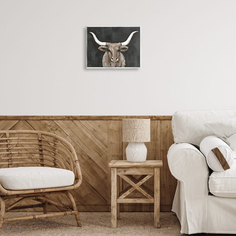 Stupell Longhorn on Murky Grey Wall Plaque Art Design By Sara Baker