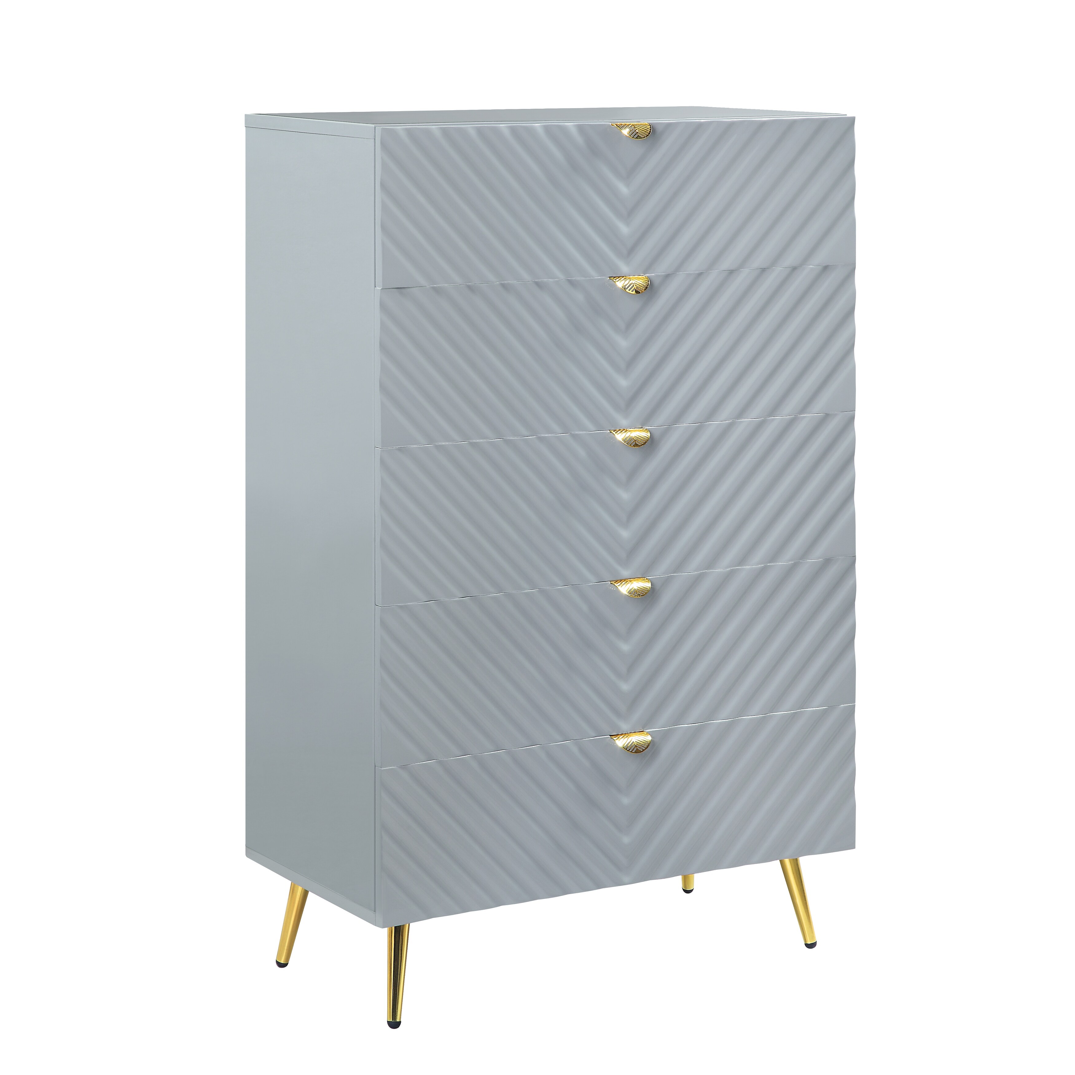 Gray High Gloss Finish,Fully KD Structure•High Gloss Finish•Wave Pattern Design•Metal Legs,Accent Tables,Console Tables