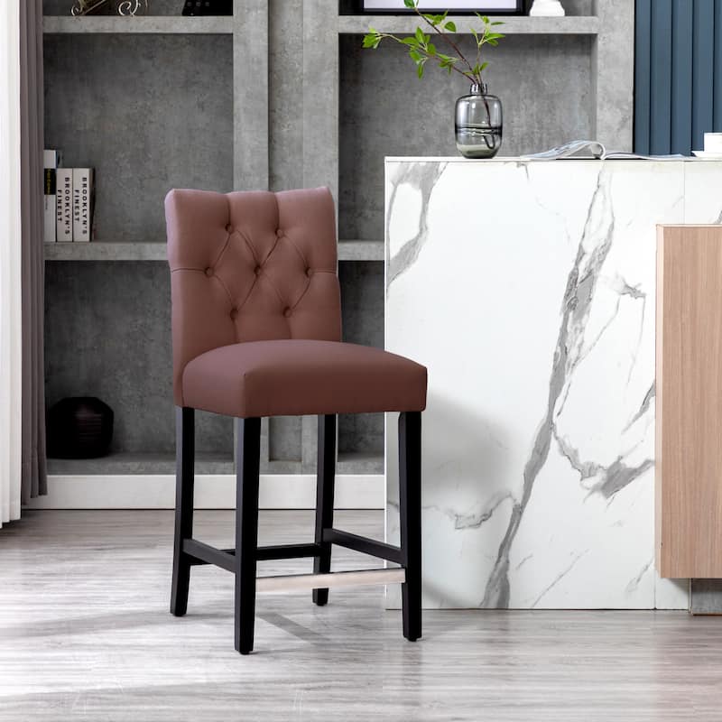 Carter 24" Classic Button Tufted Counter Stool Black Finished Legs - Brown