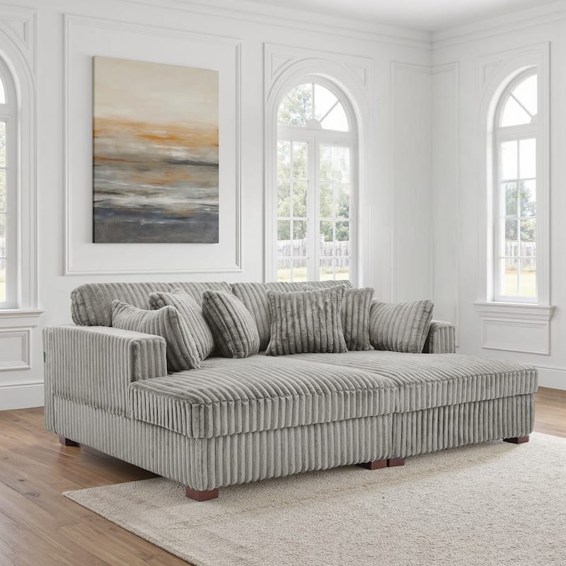 Sophia 84" W Plush Corduroy Chaise Lounge Modular Sectional Sofa