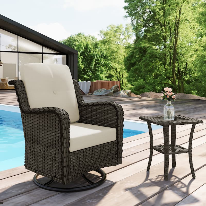 Outdoor Rattan Wicker Swivel Rocking Chair With Cushions