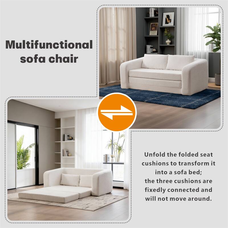 71.2"W 2-in-1 Foldable Pull Out Loveseat Sofa Bed Equipped with Armrest & Backrest Pillows