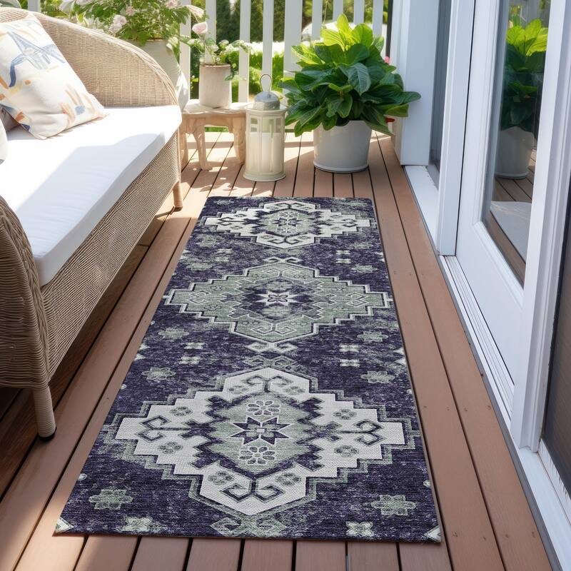 Machine Washable Indoor/ Outdoor Chantille Boho Tribal Rug - Purple - 2'3" x 7'6"