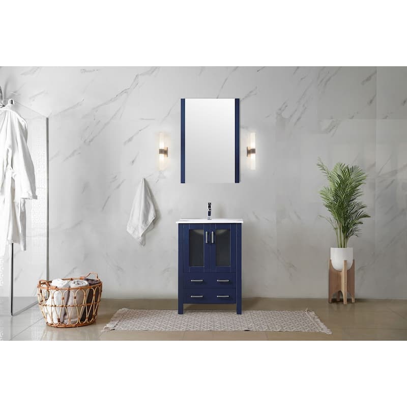 24-Inch Bathroom Vanity with Ceramic Top, Chrome Faucet, Mirror Included - Scratch & Stain Resistant
