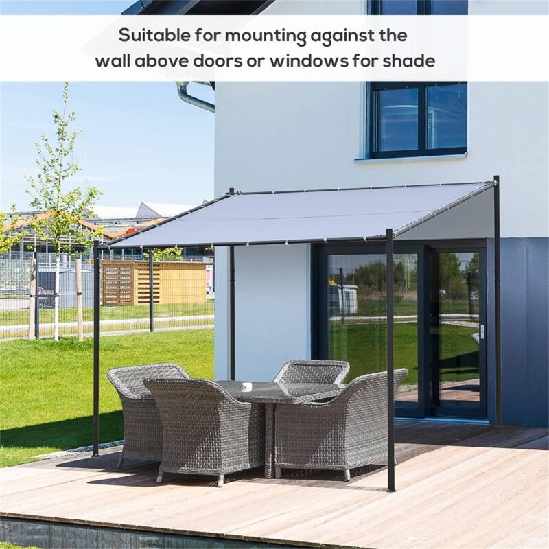Grey Wall-Mounted Gazebo with Steel Frame and PVC-Coated Polyester Canopy for Patio Garden or Backyard Outdoor Shelter