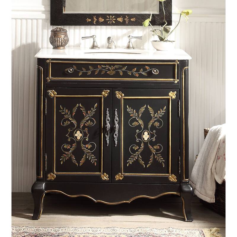 32" Benton Collection Decoroso Black Bathroom Vanity with Mirror