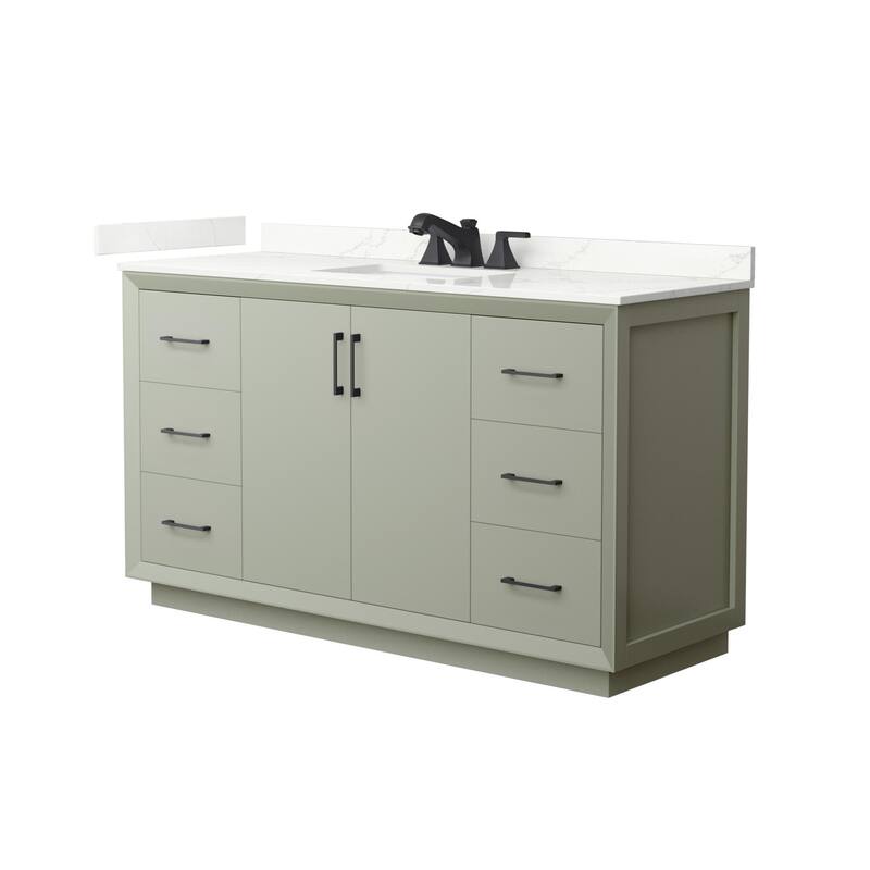 Wyndham Collection WCF414160S-QTZ-US3MXX Strada 60" Free Standing - Light Green / Giotto Quartz Top / Matte Black