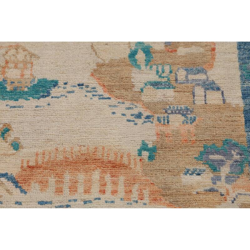 Hand Knotted Oriental 100% Wool Carpet Traditional Pictorial Beige & Ivories Art Deco Area Rug - 4' 9'' X 3' 3''