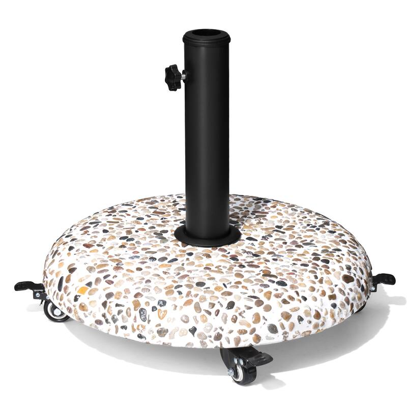 45LBS Outdoor Patio Umbrella Stand Concrete-cobble Finish Swivel Wheels Adjustable Knob - Cobble