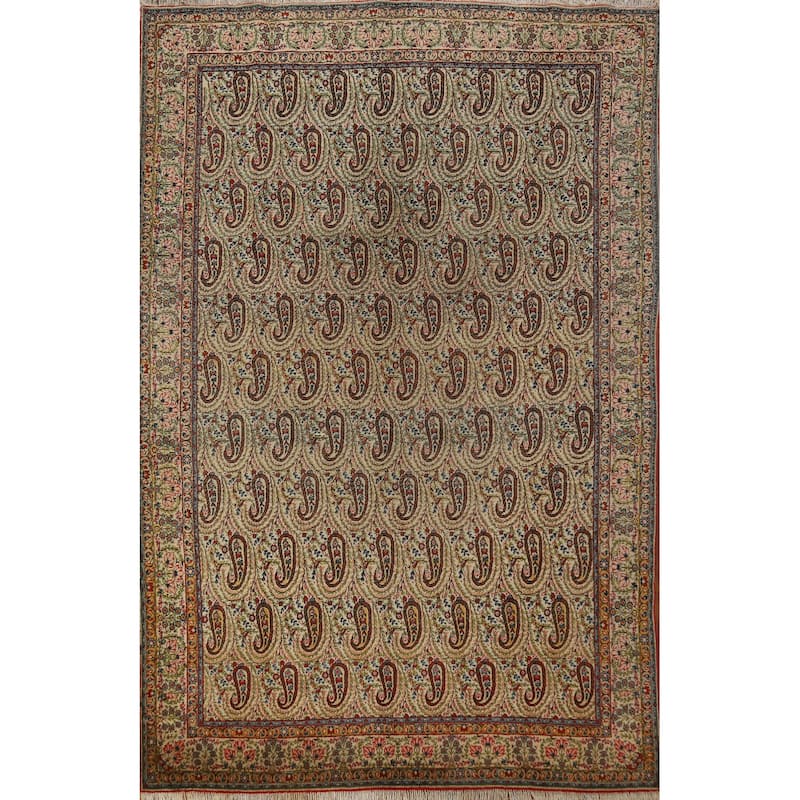 Hand Knotted Oriental 100% Wool Carpet Traditional All-Over Beige & Ivories Kerman Area Rug - 10' 5'' X 7' 3''