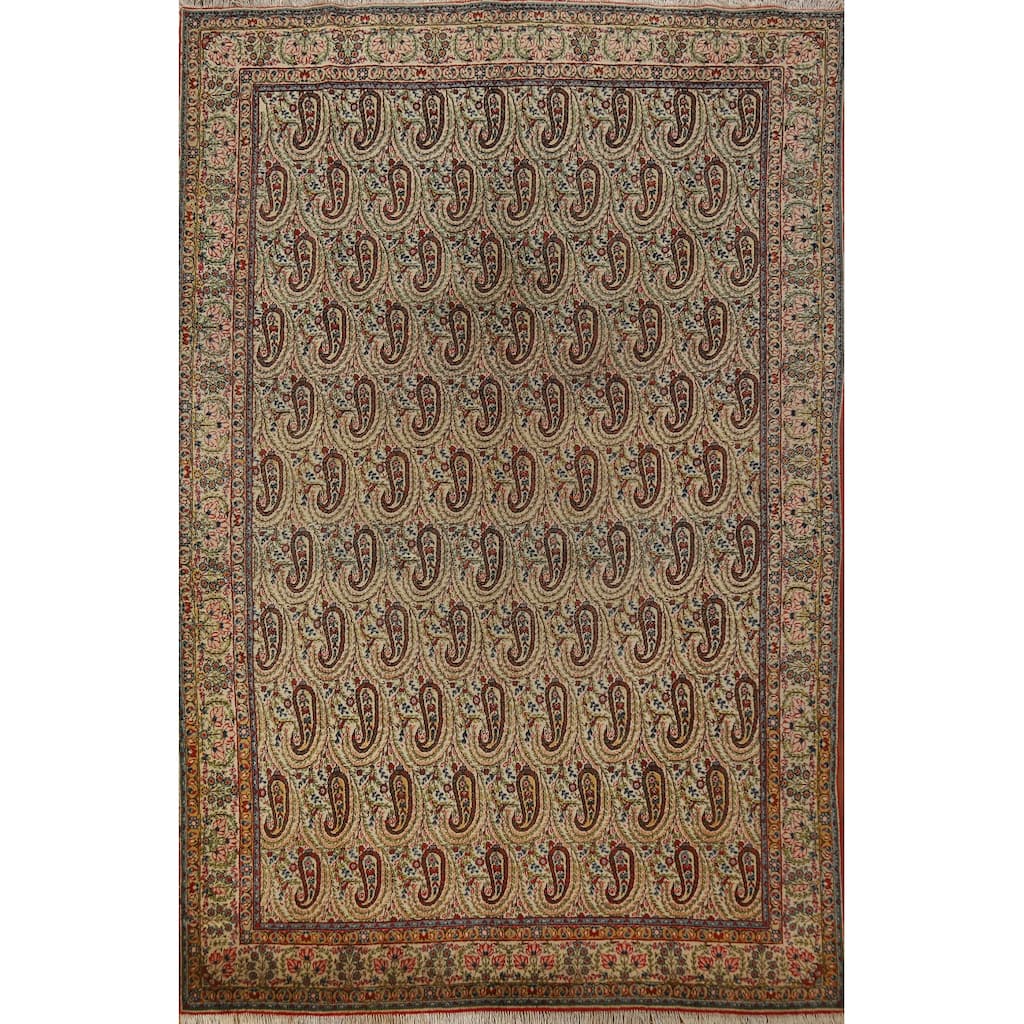 Hand Knotted Oriental 100% Wool Carpet Traditional All-Over Beige & Ivories Kerman Area Rug - 10' 5'' X 7' 3''