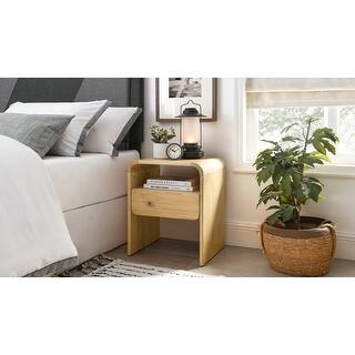 MUSEHOMEINC Modern Solid Wood Nightstand with for Bedroom, Modern Floating End table with One Storage Drawer and Open Shelf