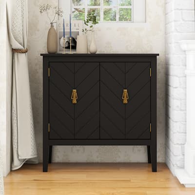 2 Door Wooden Cabinets, Black Wood Cabinet Vintage Style Sideboard for Living Room