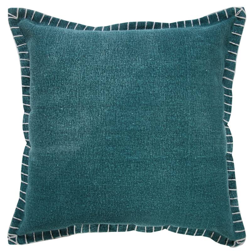 Handwoven Solid Square Cotton Throw Pillow Cover with Flanged Border - 20" - Green