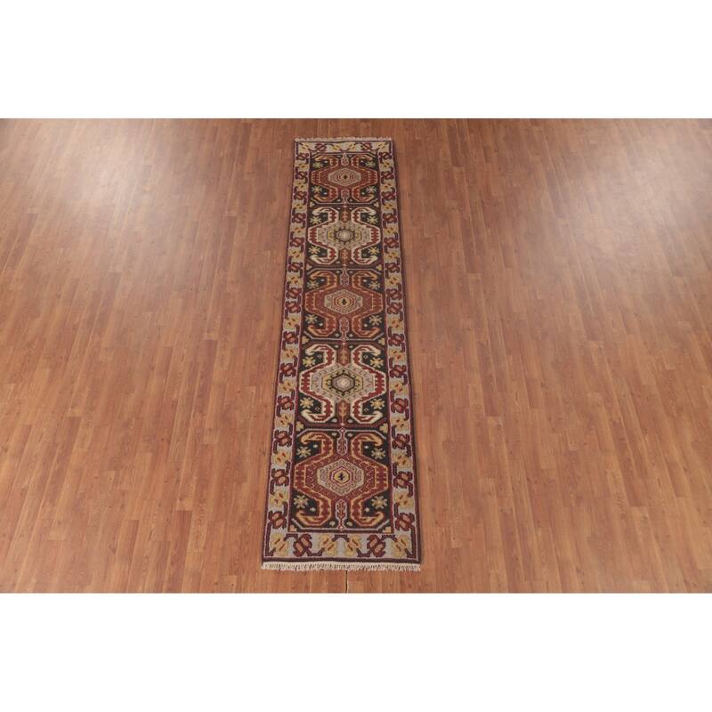 Kazak Runner Rug Handmade Oriental Grey Wool Carpet - 2'5"x 9'10"