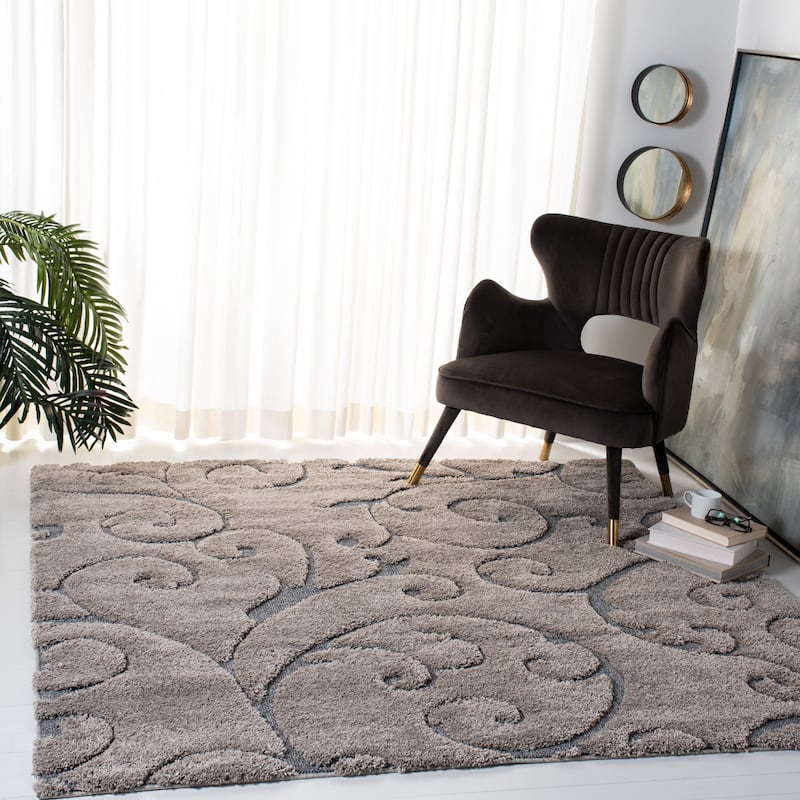 SAFAVIEH Florida Shag Shahin Scroll 1.2-inch Thick Textured Rug - 4' x 4' - Grey/Light Blue - Runner/Square
