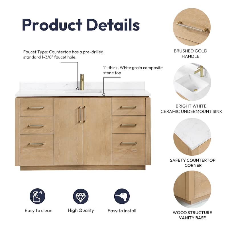 San Single Bath Vanity with Composite Stone Top without Mirror