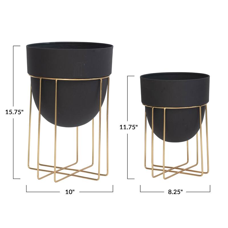 Metal Planters with Gold Finish Stands, Set of 2