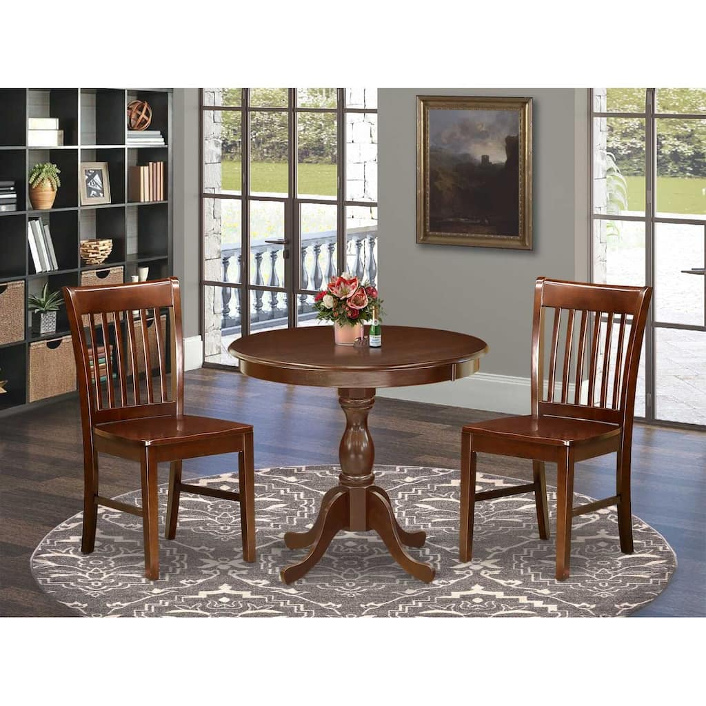 3-Piece Mahogany Finish Solid Wood Top - Dining Room Set - Seats 4