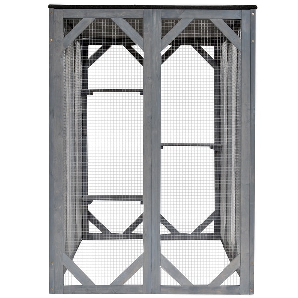 PawHut Wooden Outdoor Cat House Catio Kitten Enclosure Indoor Cage
