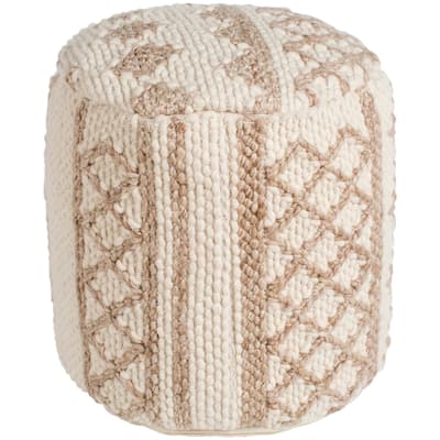 Melbourne Cream & Taupe Hand Woven Wool Bohemian Pouf
