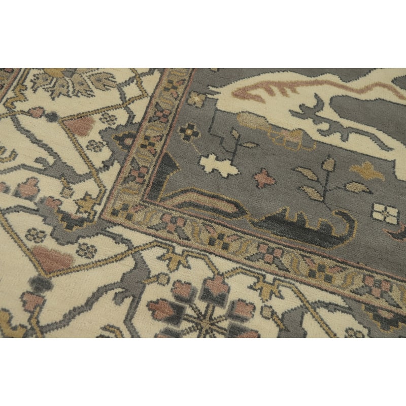 Handmade Gray Oushak Indian Area Rug Geometric Carpet - 11' 9'' X 9' 0''