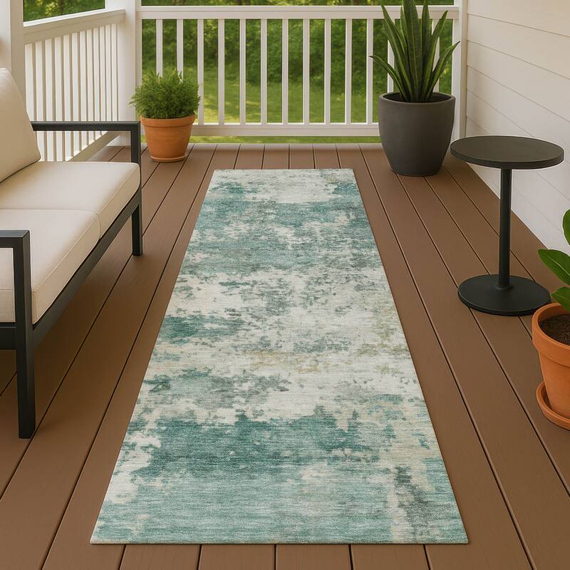 Machine Washable Indoor/ Outdoor Modern Jenna Chantille Rug - Aloe - 2'3" x 7'6"