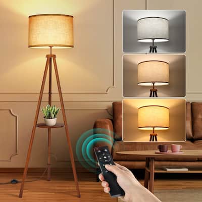 63 in. Walnut Tripod Floor Lamp with Solid Wood Legs and Tray