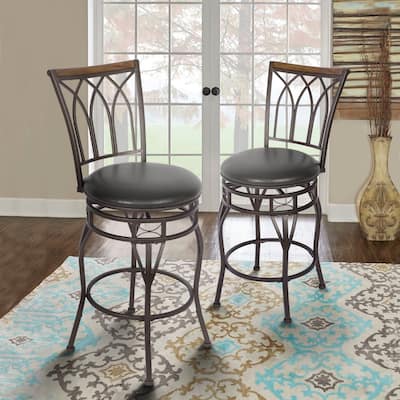 Brown Black Swivel Adjustable Height Counter Bar Stools Set of 2