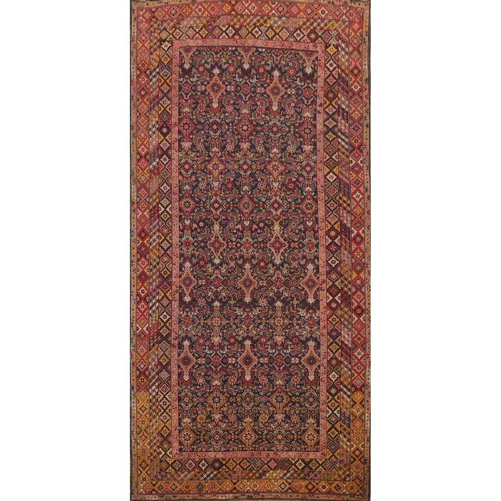 Hand Knotted Oriental 100% Wool Carpet Traditional Geometric Navy Blue & Blues Kazak Area Rug - 15' 1'' X 7' 2''