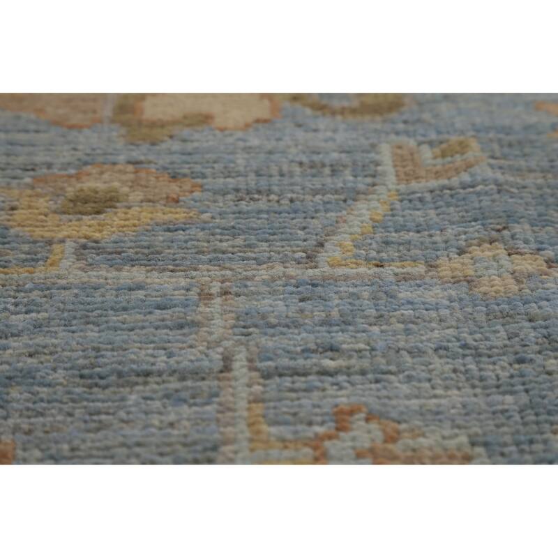 Hand Knotted Oriental 100% Wool Carpet Transitional All-Over Navy Blue & Blues Oushak Area Rug - 11' 11'' X 8' 11''
