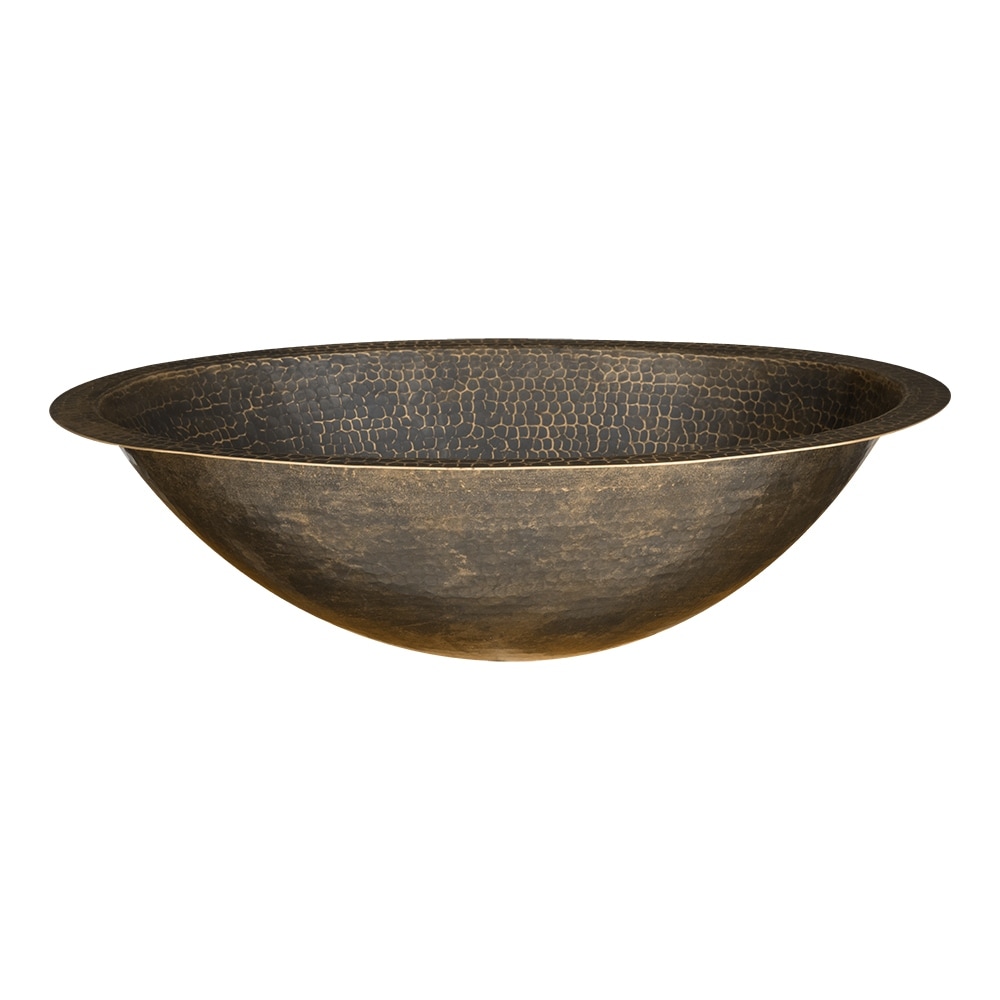 19-in Oval Under Counter Hammered Copper Bathroom Sink in Antique Brass (LO19FAB)